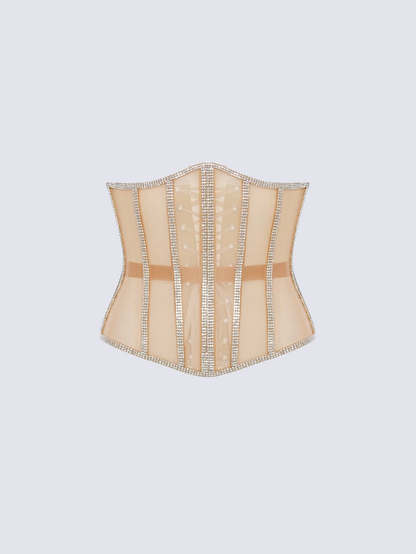 Precious Closet Black Mesh Crystal Trim Waist Corset