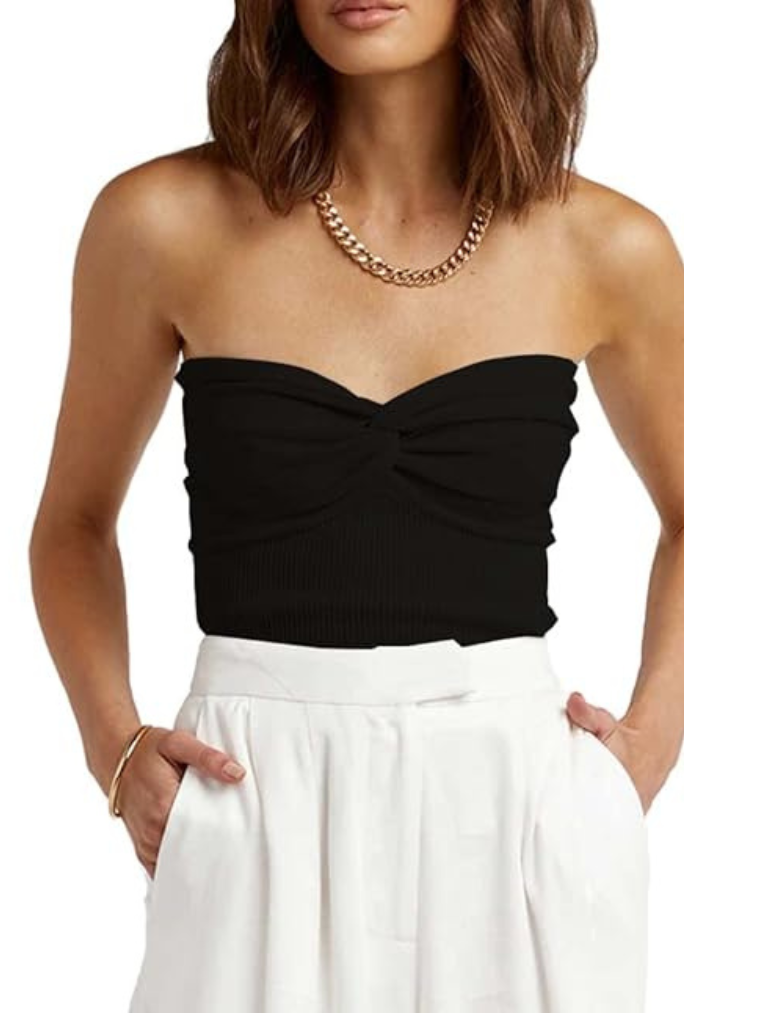 Precious Closet Ribbed Knit Twist Front Strapless Crop Top