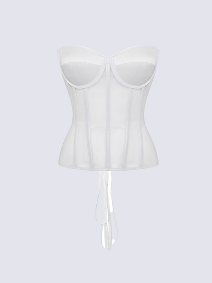 Precious Closet Sheer Mesh Boned Lace Up Corset Bustier Top