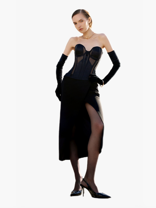 Precious Closet Black Sheer Mesh Corset Top