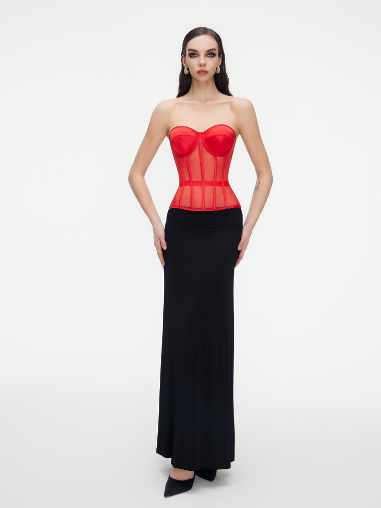 Precious Closet Black Sheer Mesh Boned Sweetheart Corset Top