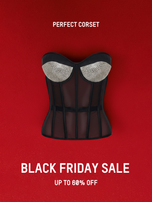 Precious Closet Black Mesh Rhinestone Cup Strapless Corset
