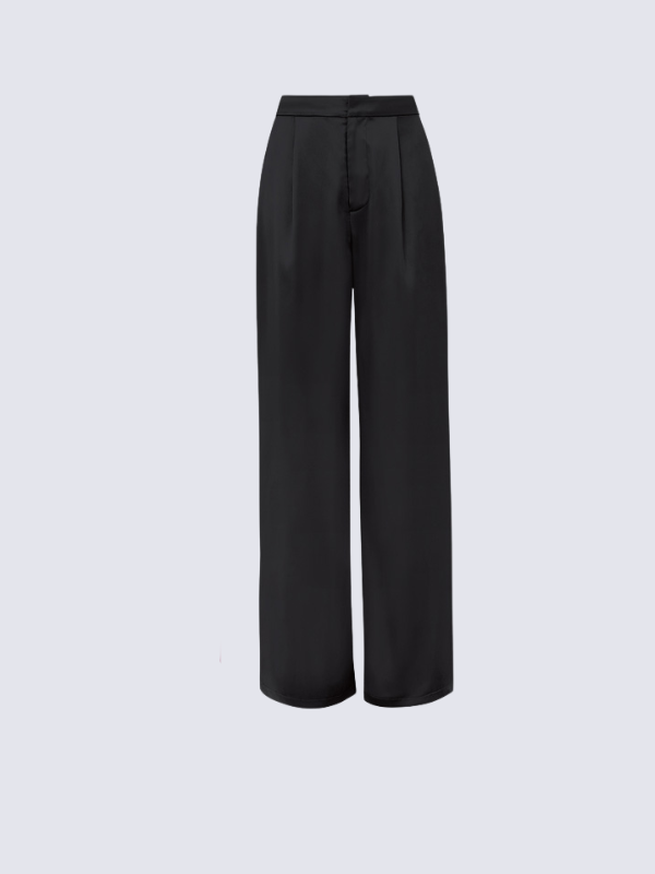 Precious Closet Black Satin Wide Leg Trousers