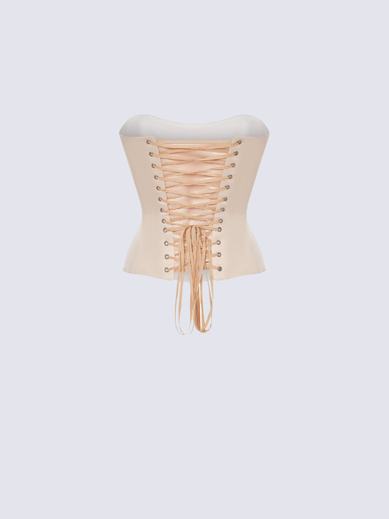 Precious Closet Beige Satin Strapless Peplum Corset