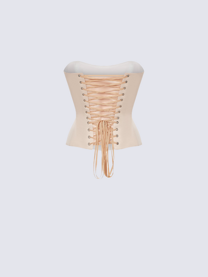 Precious Closet Beige Satin Strapless Peplum Corset