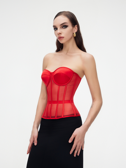 Precious Closet Black Sheer Mesh Boned Sweetheart Corset Top