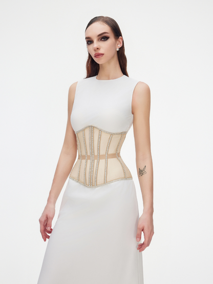 Precious Closet Black Mesh Crystal Trim Waist Corset