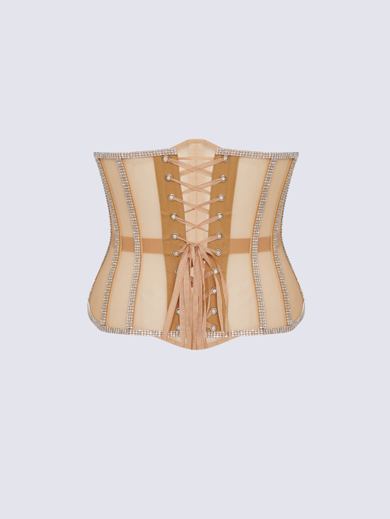 Precious Closet Black Mesh Crystal Trim Waist Corset