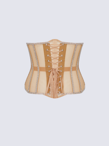 Precious Closet Black Mesh Crystal Trim Waist Corset