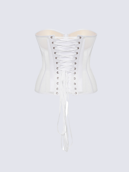 Precious Closet Sheer Mesh Boned Lace Up Corset Bustier Top