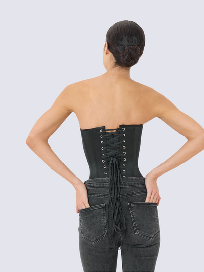 Precious Closet Black Strapless Ruched Satin Corset