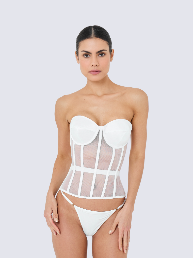 Precious Closet White Secret Form Mesh Bustier Corset