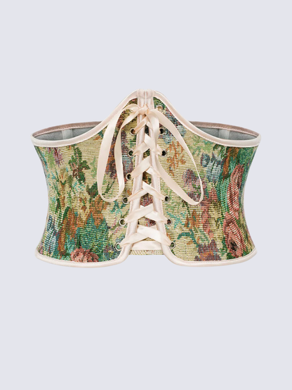Precious Closet Floral Tapestry Lace-Up Waist Belt