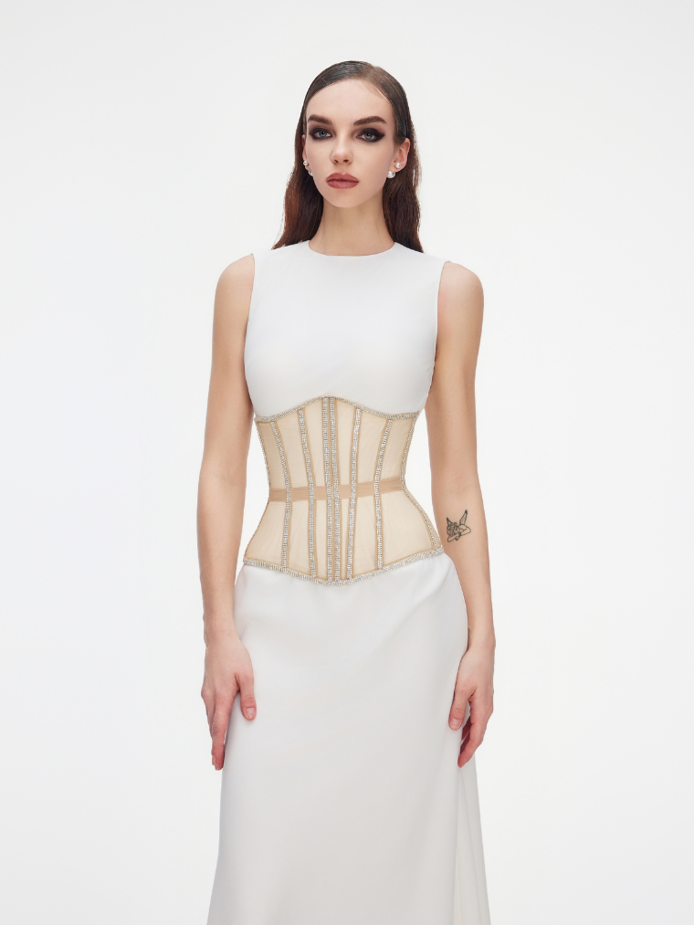 Precious Closet Black Mesh Crystal Trim Waist Corset