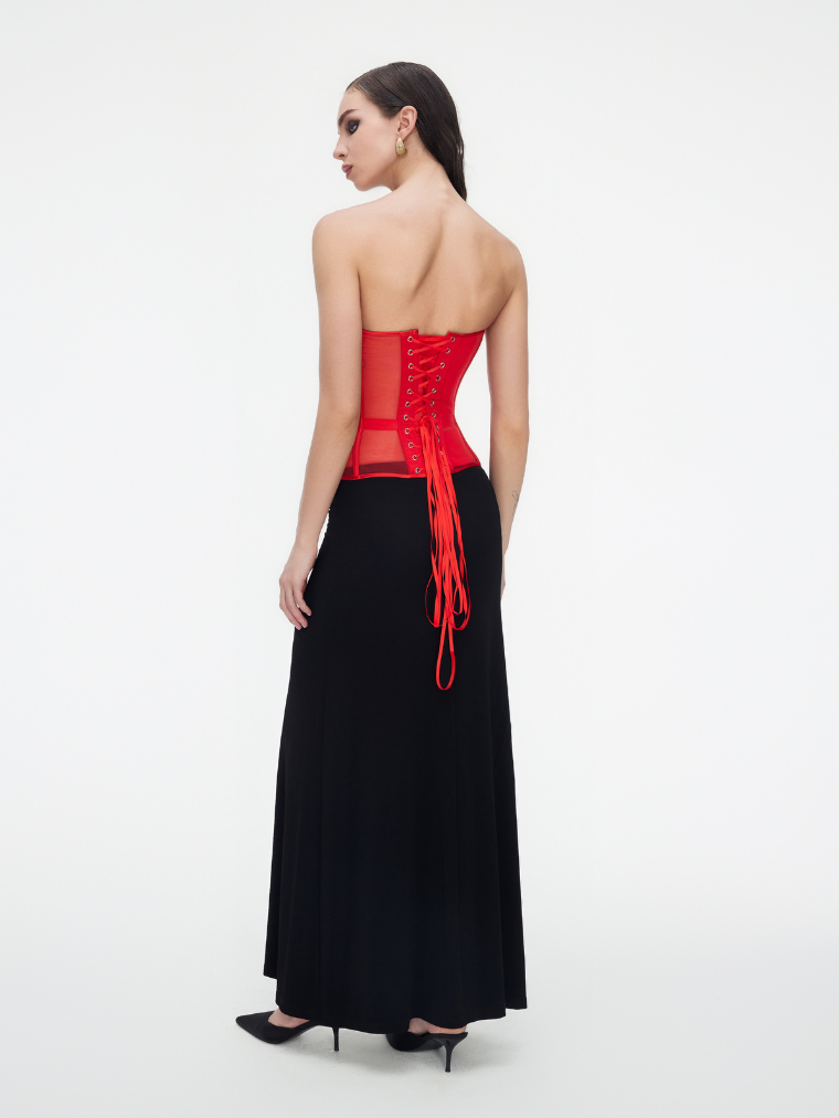 Precious Closet Black Sheer Mesh Boned Sweetheart Corset Top