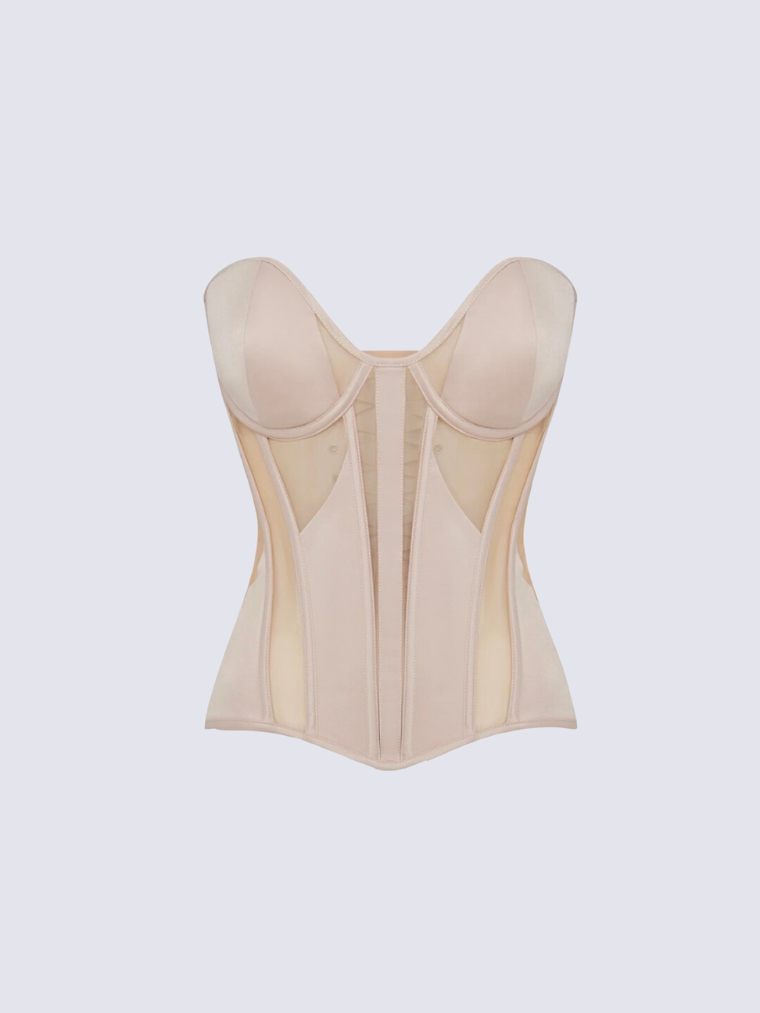Precious Closet Muse Satin Sheer Panel Bustier Corset