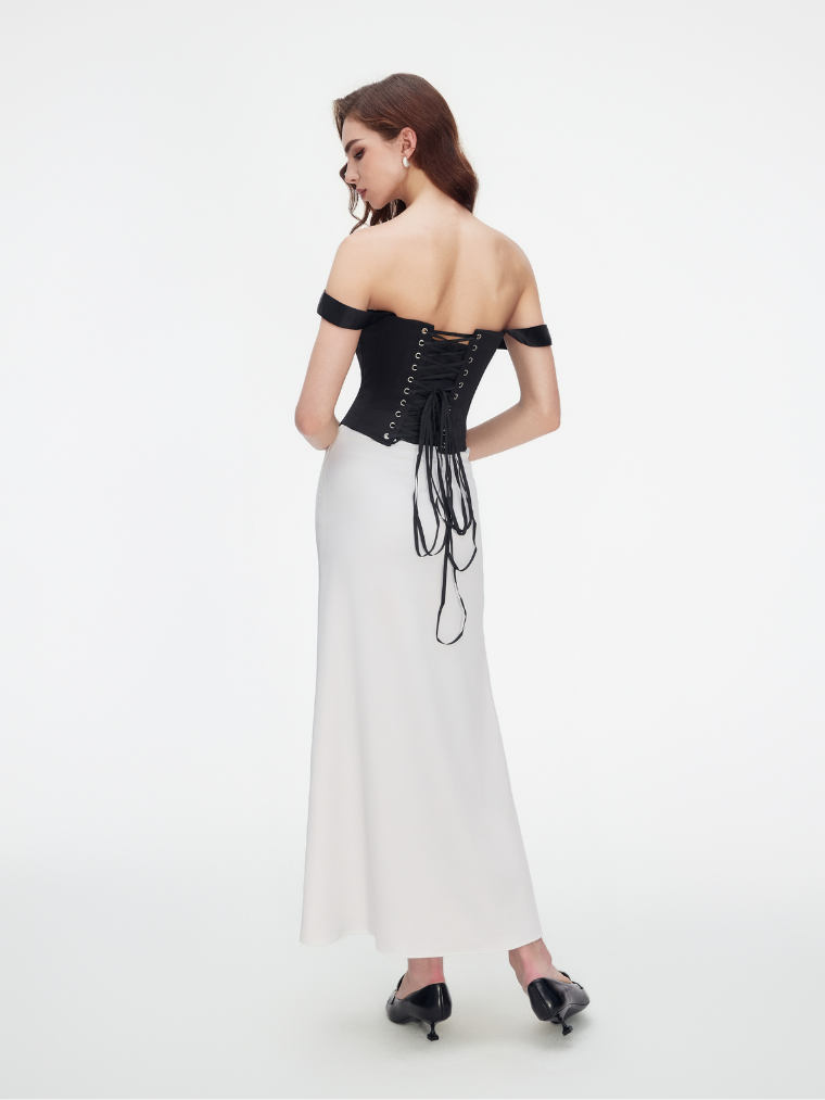 Precious Closet Black Satin Off Shoulder Bustier Corset
