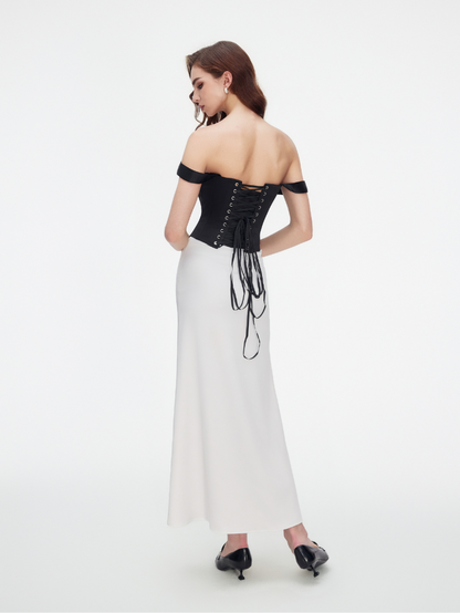 Precious Closet Black Satin Off Shoulder Bustier Corset