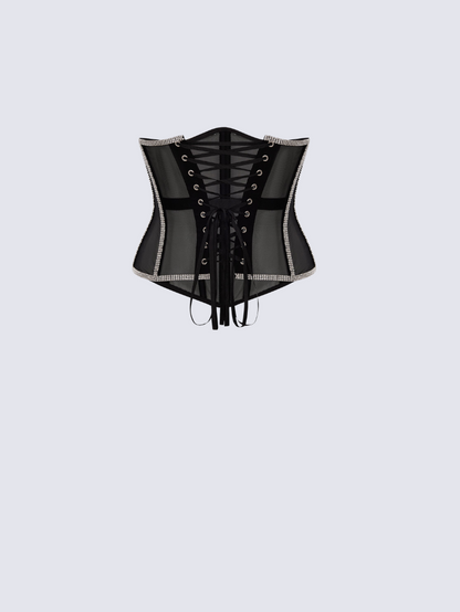 Precious Closet Black Mesh Crystal Trim Waist Corset
