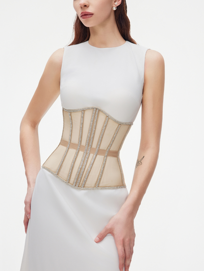 Precious Closet Black Mesh Crystal Trim Waist Corset
