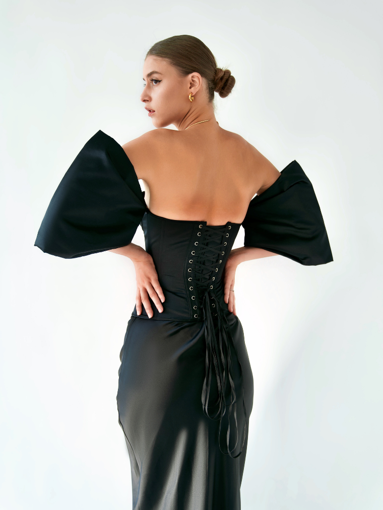 Precious Closet Black Sweetheart Flare Sleeve Corset Top
