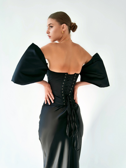 Precious Closet Black Sweetheart Flare Sleeve Corset Top