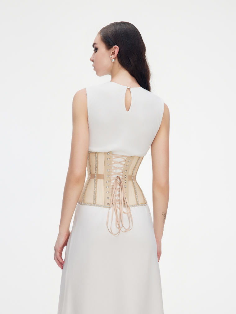 Precious Closet Black Mesh Crystal Trim Waist Corset