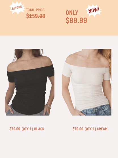Precious Closet Off-Shoulder Ribbed Fitted Top