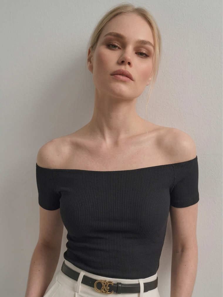 Precious Closet Off-Shoulder Ribbed Fitted Top
