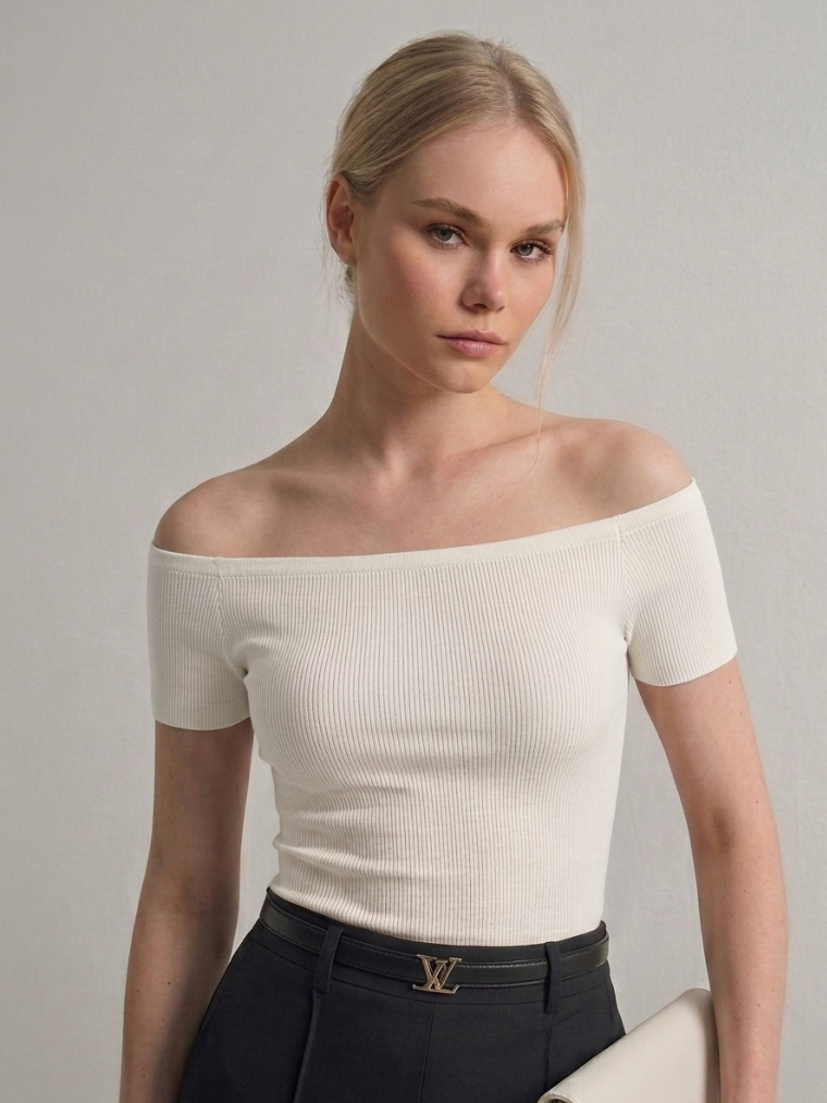 Precious Closet Off-Shoulder Ribbed Fitted Top