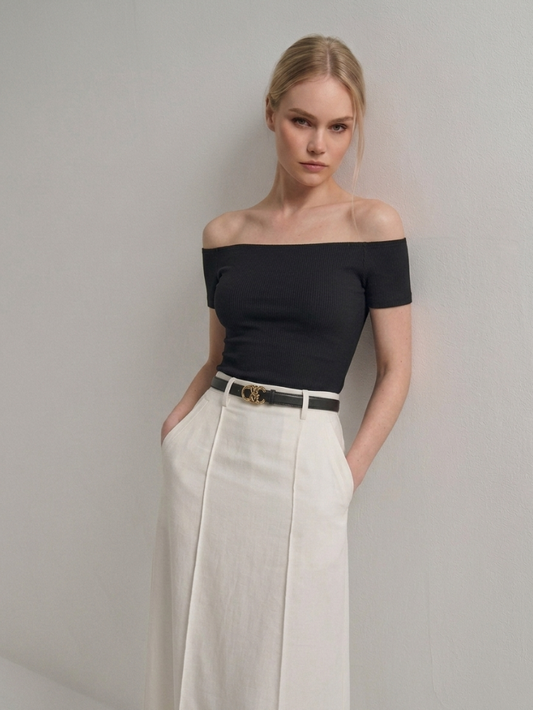 Precious Closet Off-Shoulder Ribbed Fitted Top