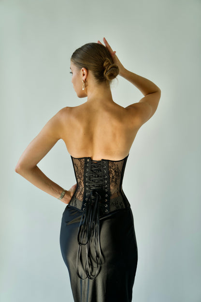 Precious Closet Black Floral Lace Sheer Bustier Corset