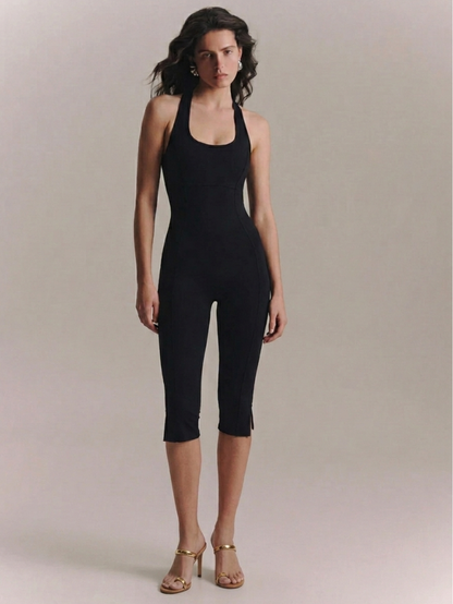 Precious Closet Halter Backless Fitted Capri Jumpsuit