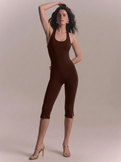 Precious Closet Halter Backless Fitted Capri Jumpsuit