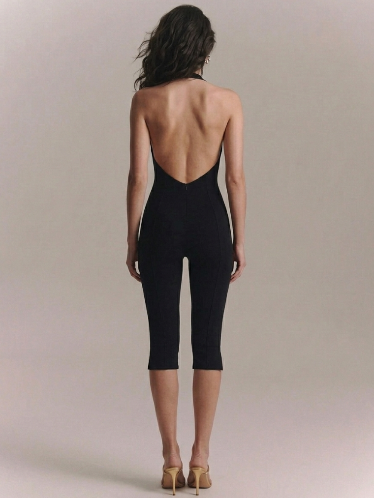 Precious Closet Halter Backless Fitted Capri Jumpsuit