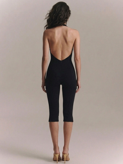 Precious Closet Halter Backless Fitted Capri Jumpsuit