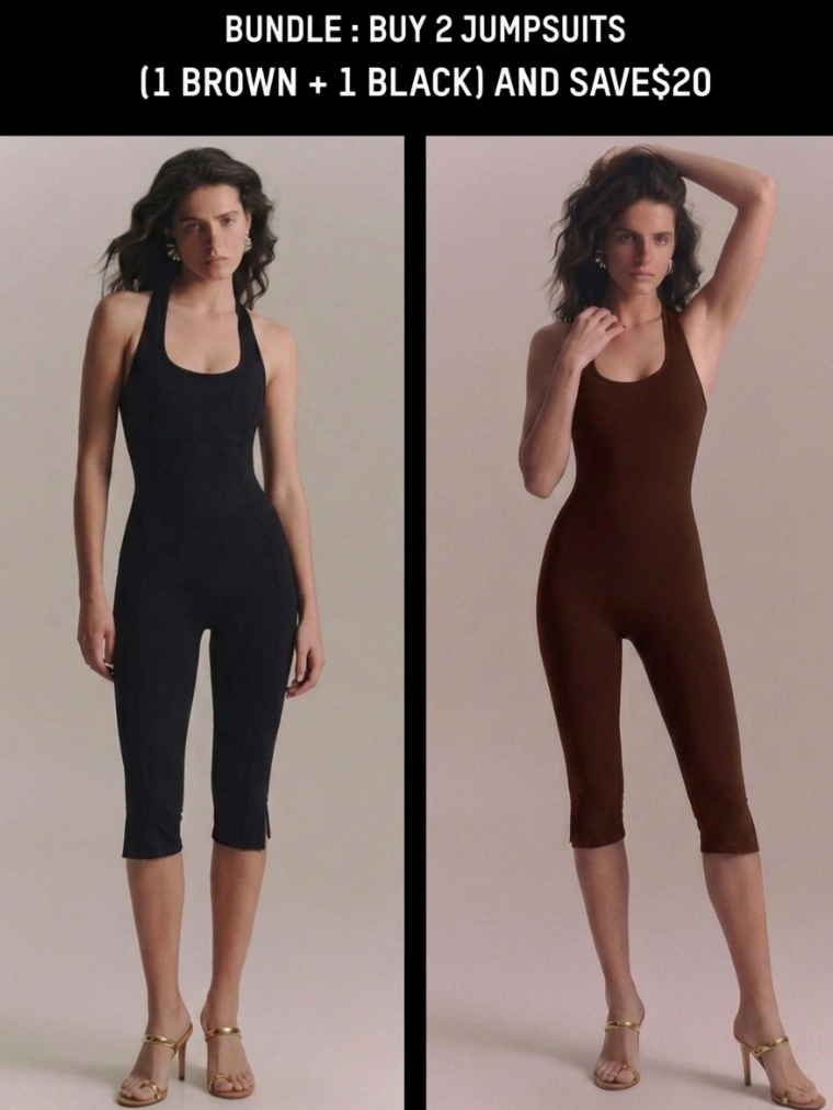 Precious Closet Halter Backless Fitted Capri Jumpsuit