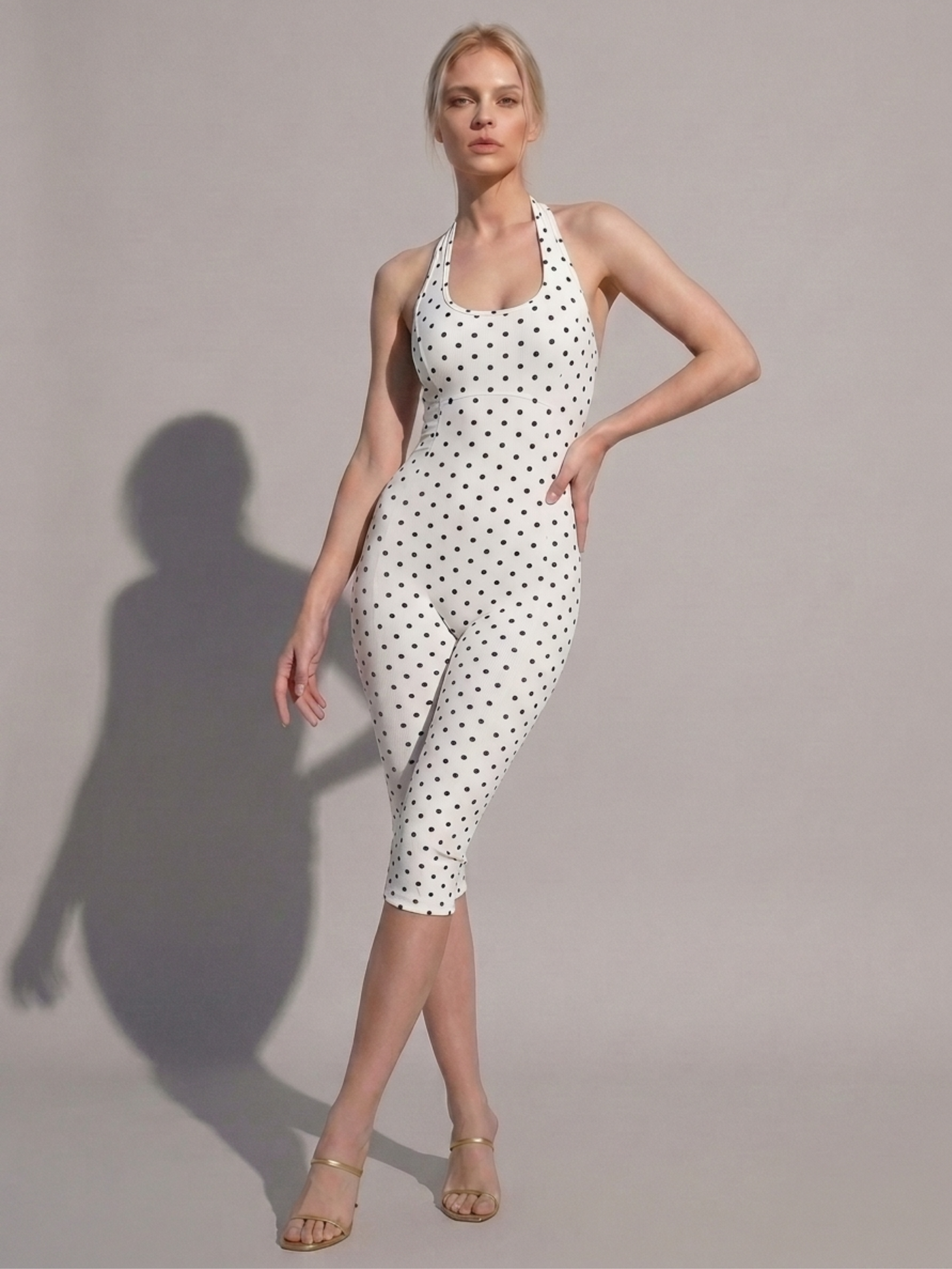 Precious Closet Halter Backless Fitted Capri Jumpsuit