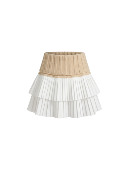 Precious Closet White Knit Patchwork Pleated Mini Skirt