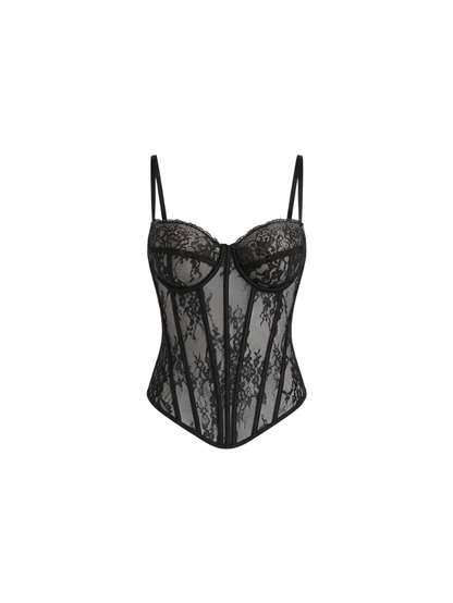 Precious Closet Black Sheer Lace Corset Top