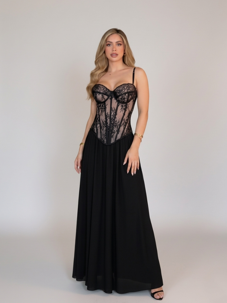 Precious Closet Black Sheer Lace Corset Top