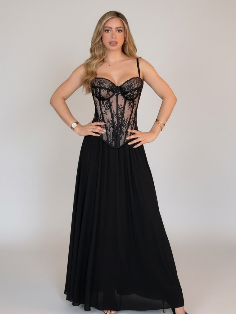 Precious Closet Black Sheer Lace Corset Top