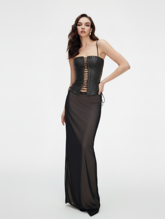 Precious Closet Crisscross Black Faux Leather Lace-Up Corset