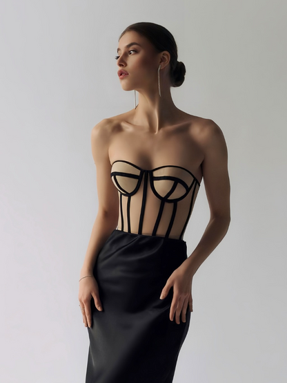 Precious Closet Beige Mesh Corset Top
