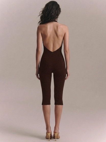 Precious Closet Halter Backless Fitted Capri Jumpsuit